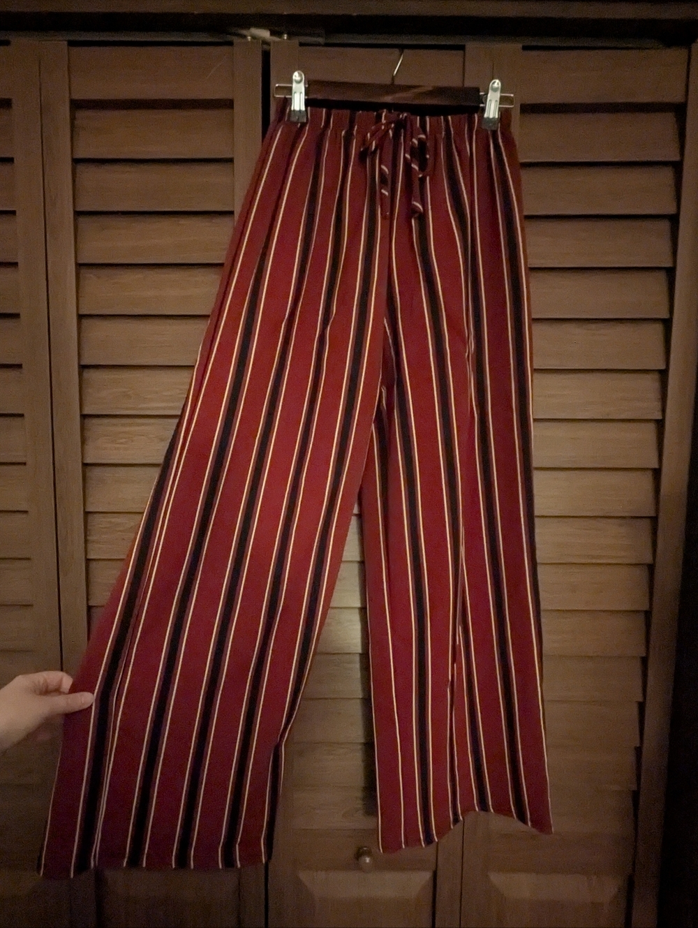 Rainbow Burgundy and Mustard Vertical-Stripe Wide Leg Pants